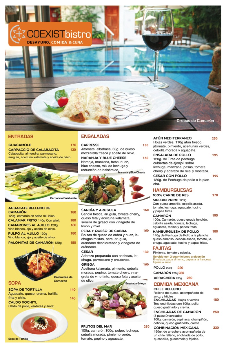 Menu Para Comida en Vallarta Hotel Rio Malecon Vallarta